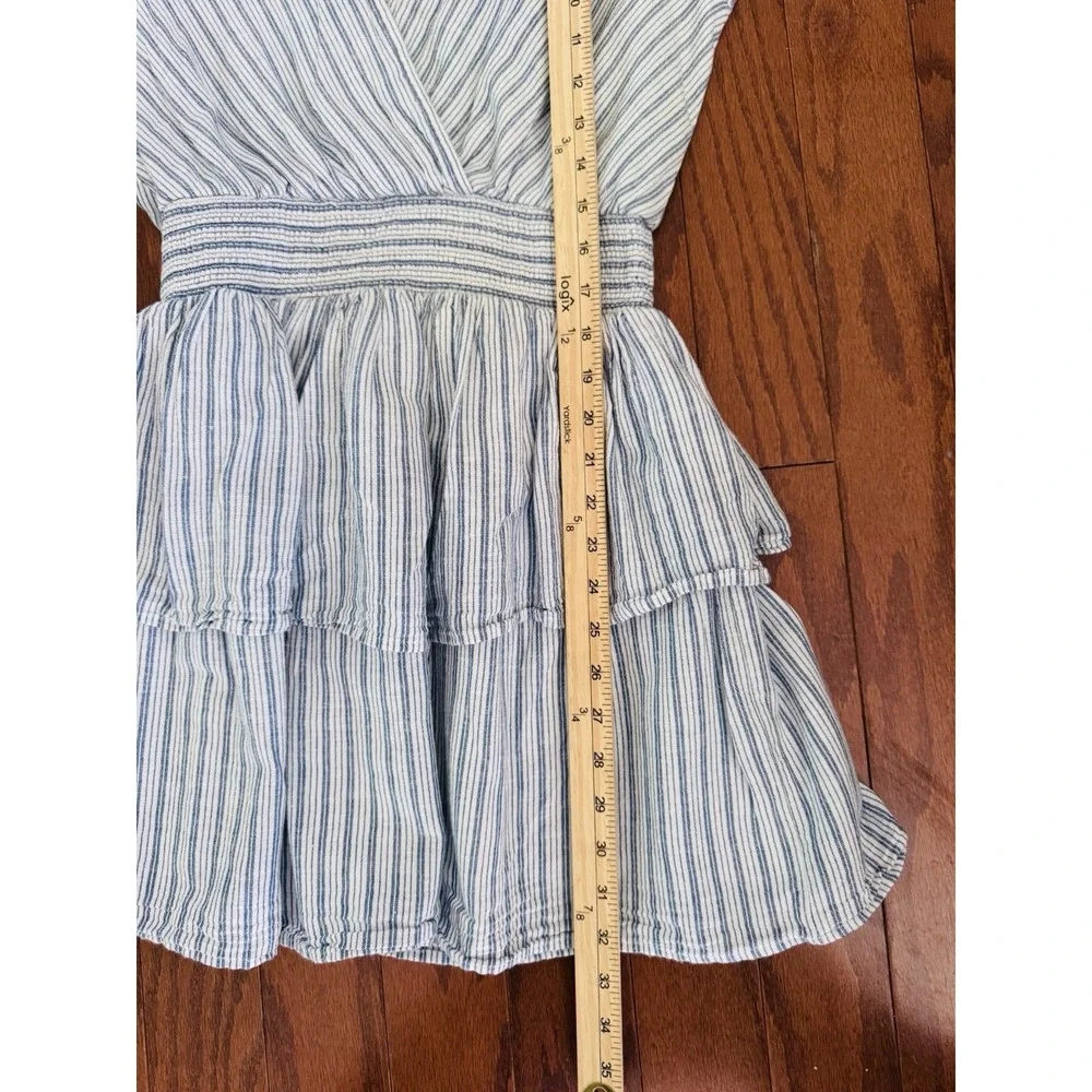 American Eagle Striped Tiered Ruffle Mini Dress Blue White Linen Blend Size S - Picture 7 of 8